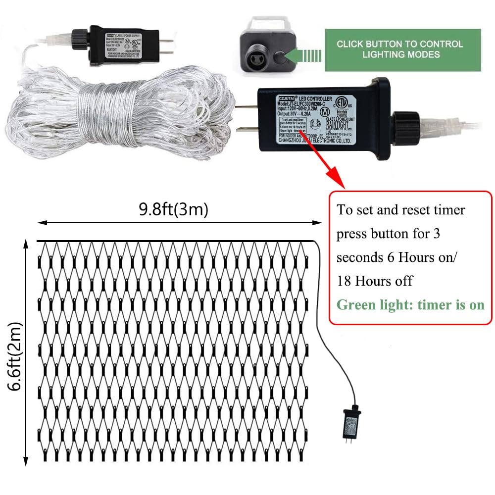 Vicila Led Net Lights Mesh Lights 240Led Timer Tree Warp Fairy Lights Outdoor Hanging String Light For Christmas Halloween Garden Walkway Bushes Decor-9.8Ft X 6.6Ft(White)