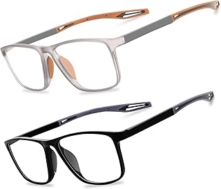 JixGien 2 Pack Reading Glasses for Men,Sports Style Blue Light Blocking Readers with Anti Glare Filter Lightweight Eyeglasses