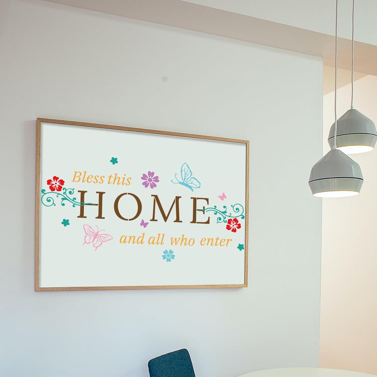 MAYJOYDIY 3pcs Welcome Words Stencils Home Sign Stencils Bless This Home and All who Enter Butterfly Flower Template Splicing Size 38.5×19.8inch with Paint Brush Room Front Door Wall Decor