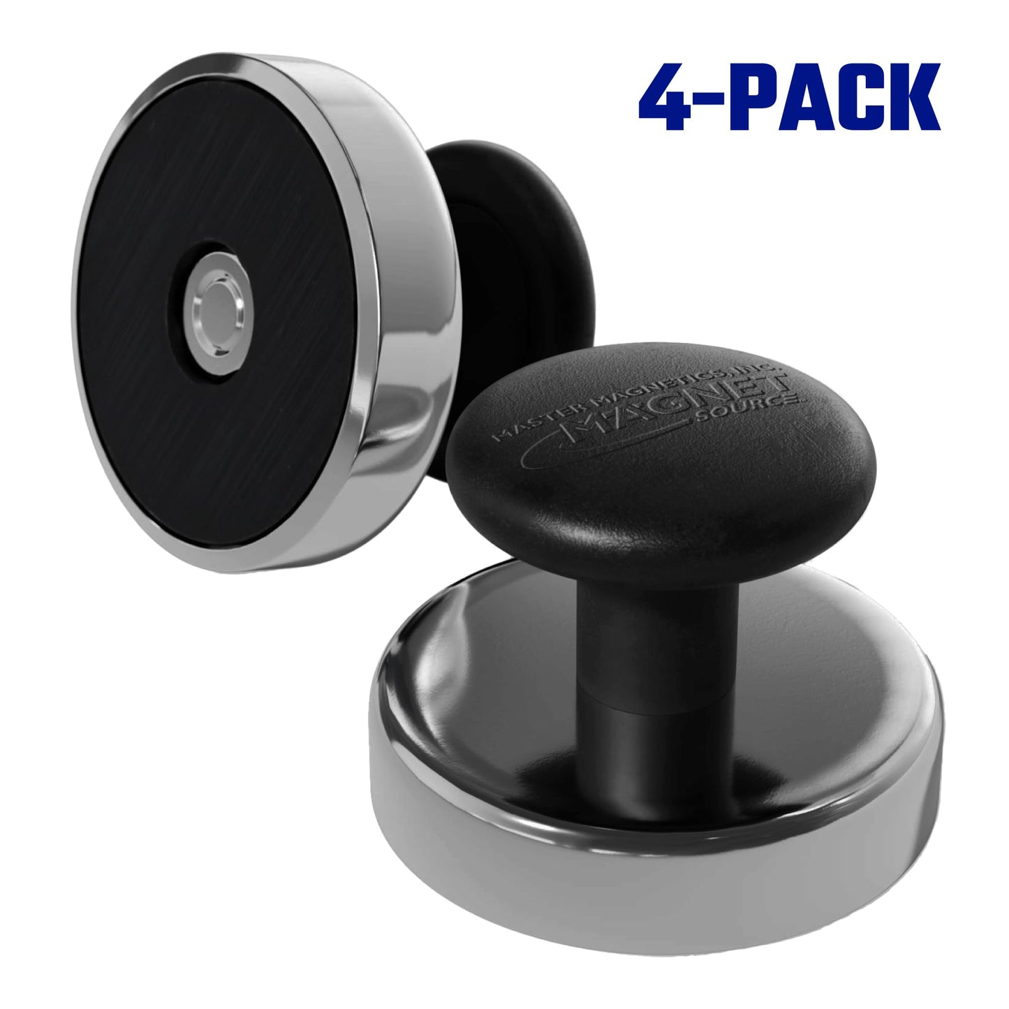 Master Magnetics Ceramic Round Base Magnet with Knob Pack - Heavy-Duty Strong Magnets with Knobs for Home and Work - 16 lb Pull Each - Nickel-Plated - 1.43" D - 0.98" H - Chrome - 4-Pack