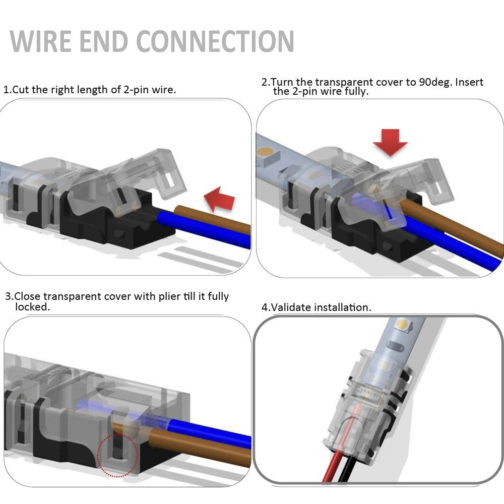 GooChan 2-Pin LED Connector for 10MM Wide Waterproof LED Strip Light, 12Pcs, Model GE017-102PIN-W