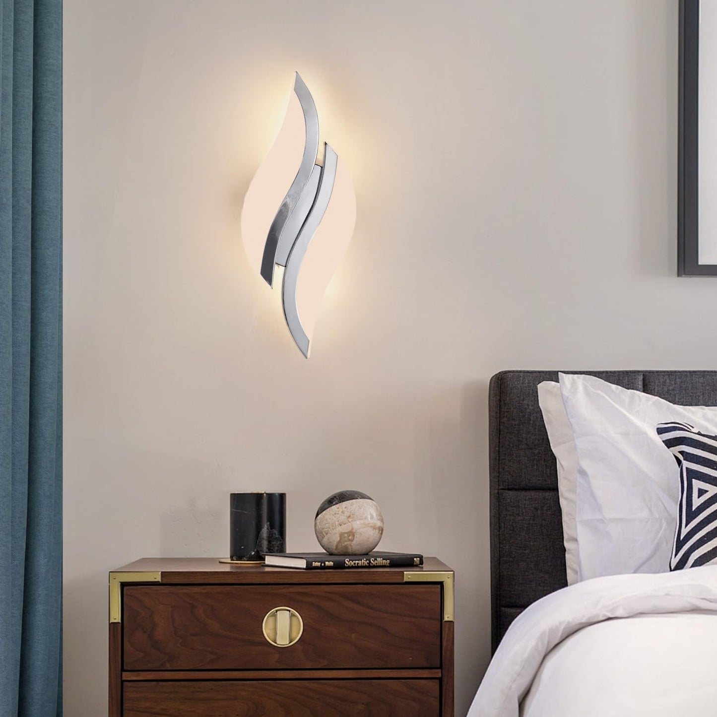 Caneoe Modern Led Wall Sconce 3000K Warm White Indoor Wall Light Fixtures Acrylic Wall Sconce Lighting For Living Room Bedroom Bedside Bathroom Hallway Stairway Wall Lamp (Chrome 1 Pack 3000K)