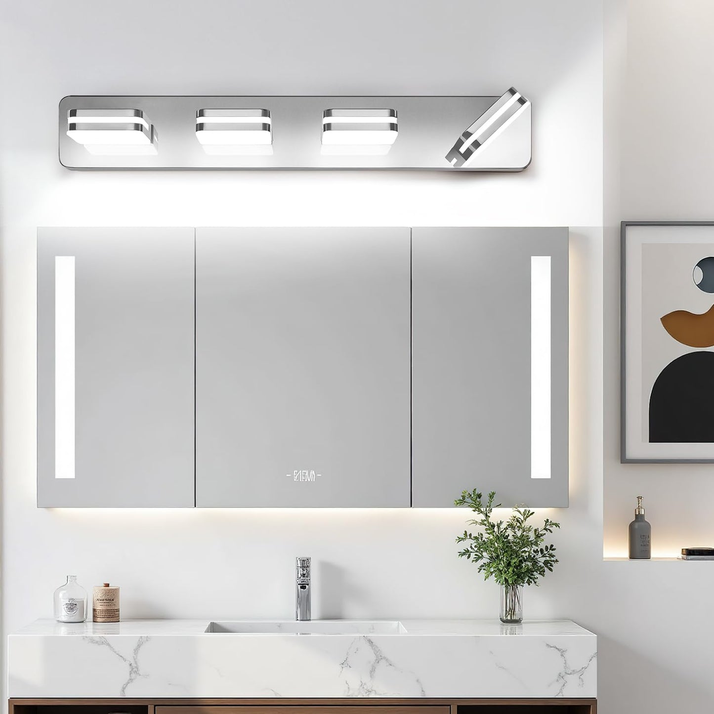 1600Lm Led Modern Bathroom Vanity Light Fixtures 360?Rotate Acrylic Chrome Vanity Lights For Bathroom Modern Wall Lighting Fixtures Over Mirror Kitchen Living Room (Natural White Light 5000K)