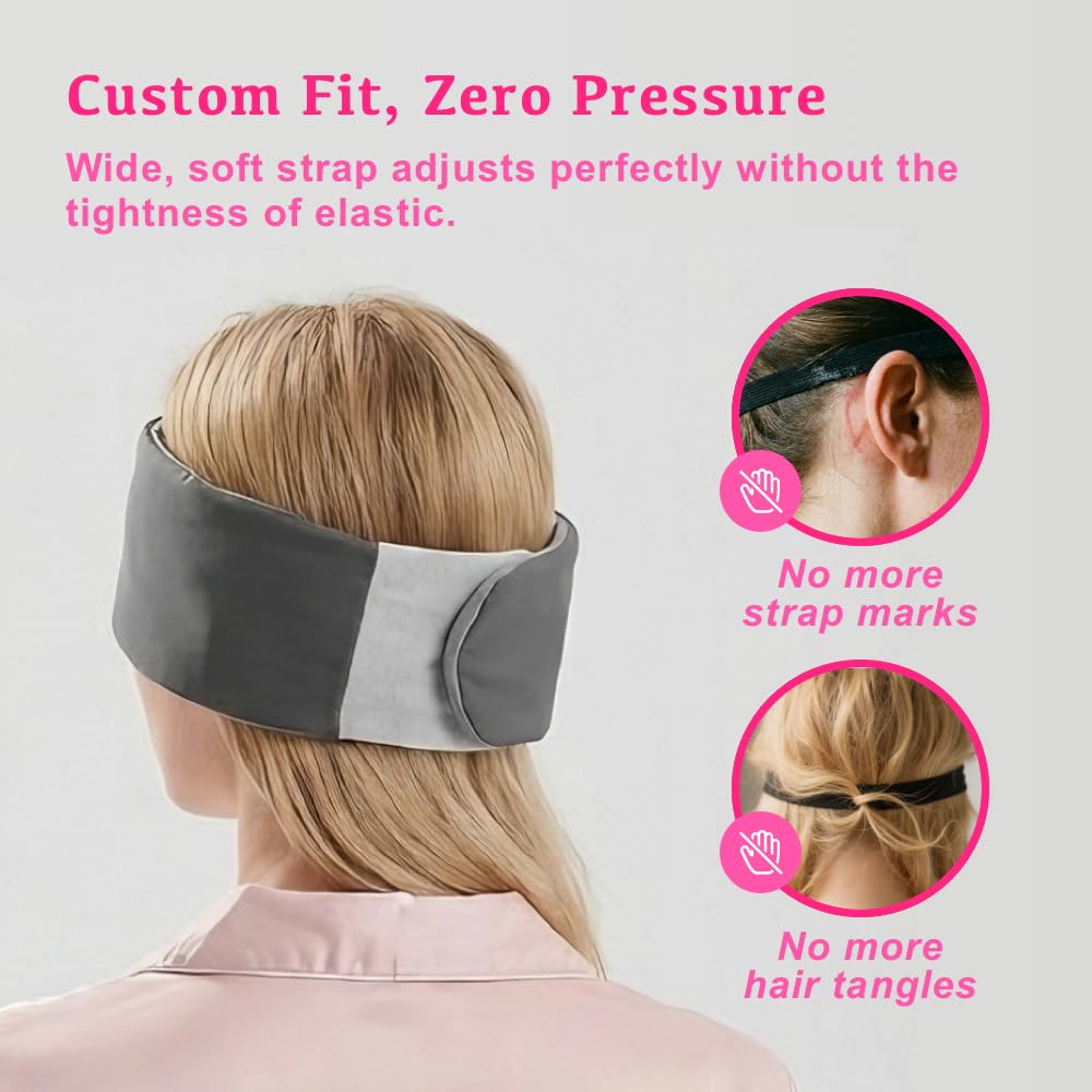 Dual-Sided Wide Blackout Sleep Mask, Eye Cover with Adjustable Band, Zero Pressure Eye Mask Sleeping, Softer Than Mulberry Silk Sleeping Mask, Blingfold, Eye Masks for Women Side Sleepers