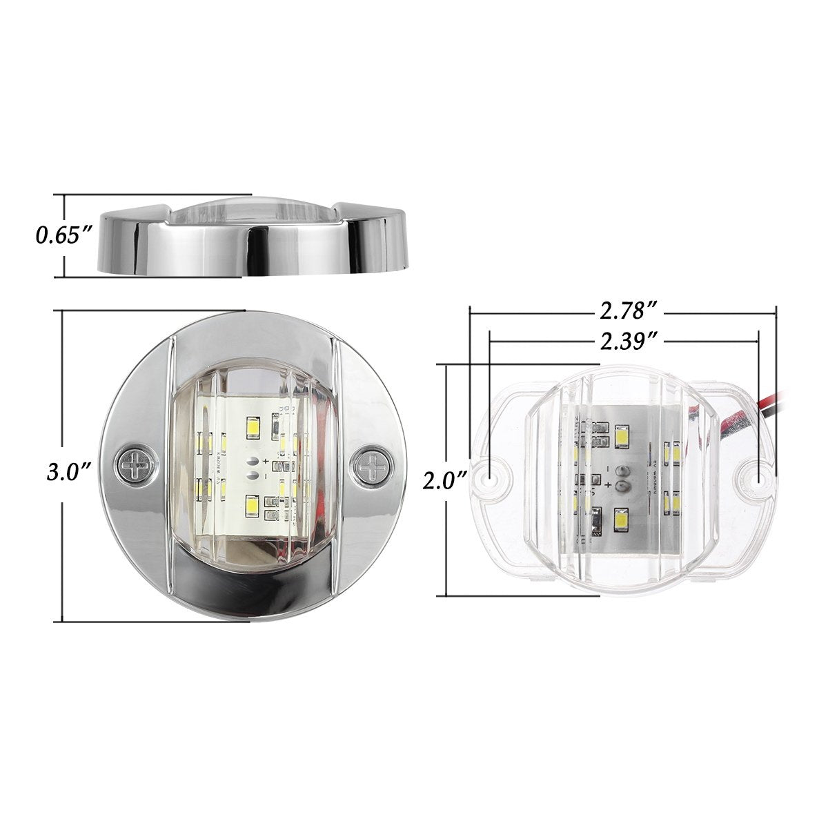 Partsam 3 Waterproof Boat Marine White Led Lights Courtesy Light Transom Stern Cabin Lighting For Pontoon Kayak Sailboat Surface Mount 12V (Pack Of 2)