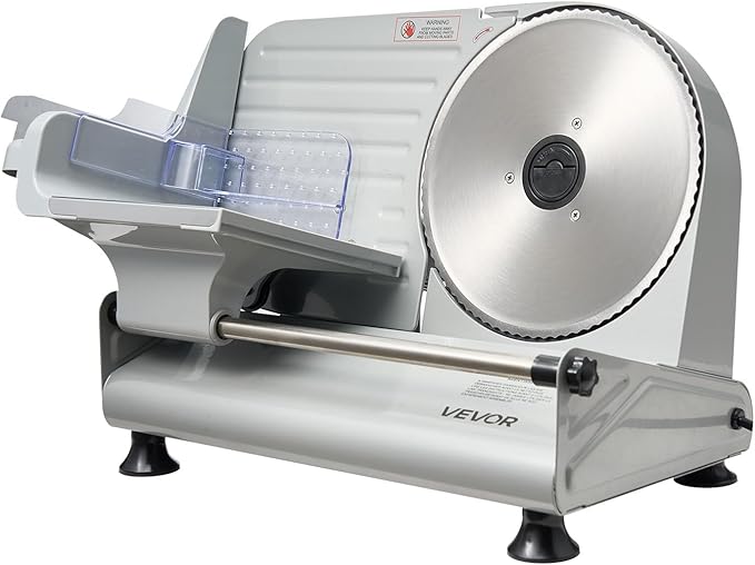 VEVOR Meat Slicer, 8.6 inch 200W Electric Deli Slicer Machine with two SUS420 Blade, 0-0.6 inch Adjustable Thickness, ETL Certified Home Food-Slicer for Meat, Ham, Baguett, Steak