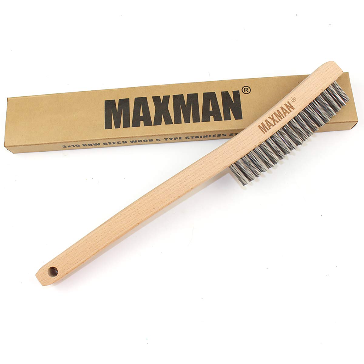 MAXMAN Wire Brush, Heavy Duty Stainless Steel Wire Brushes for Cleaning Rust, Grill Brush, Steel Brush for Paint Removal, Welding, Stiff Bristle Metal Brush with 14" Long Beech Handle, Large
