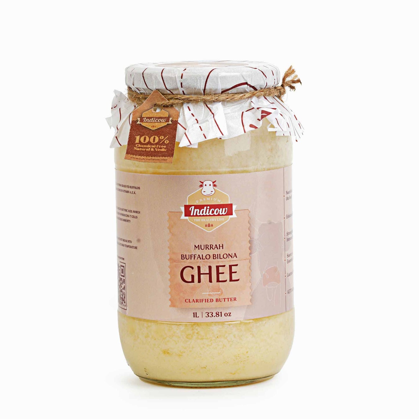 Indicow Murrah Buffalo Desi Ghee | Grass Fed Buffalo| Pure Authentic Vedic (1000ML(33.8oz), Buffalo Ghee) |Clarified Butter