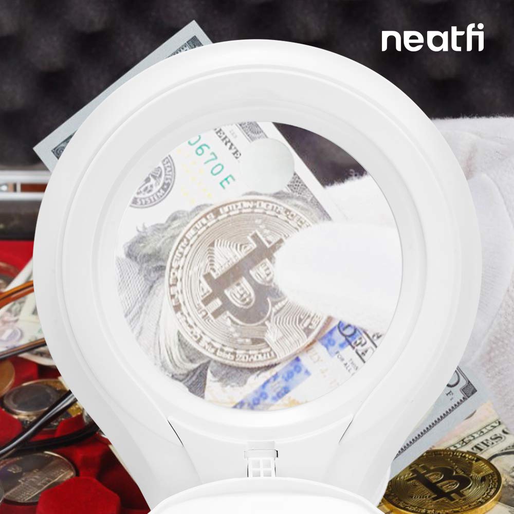 Neatfi (New Model Bifocals 1 200 Lumens Super Led Magnifying Lamp With Clamp Dimmable 5 Inches Diameter Lens Adjustable Arm Utility Clamp (8 Diopter + 20 Diopter White)