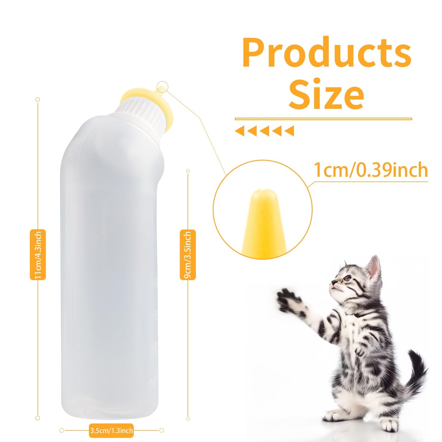 Xuandea 5Pack Kitten Bottle for Nursing Puppy Milk Kitten Bottles Feeding Kit Silicone Nipple for Newborn Pets Kittens, Puppy,Squirrel (Yellow)