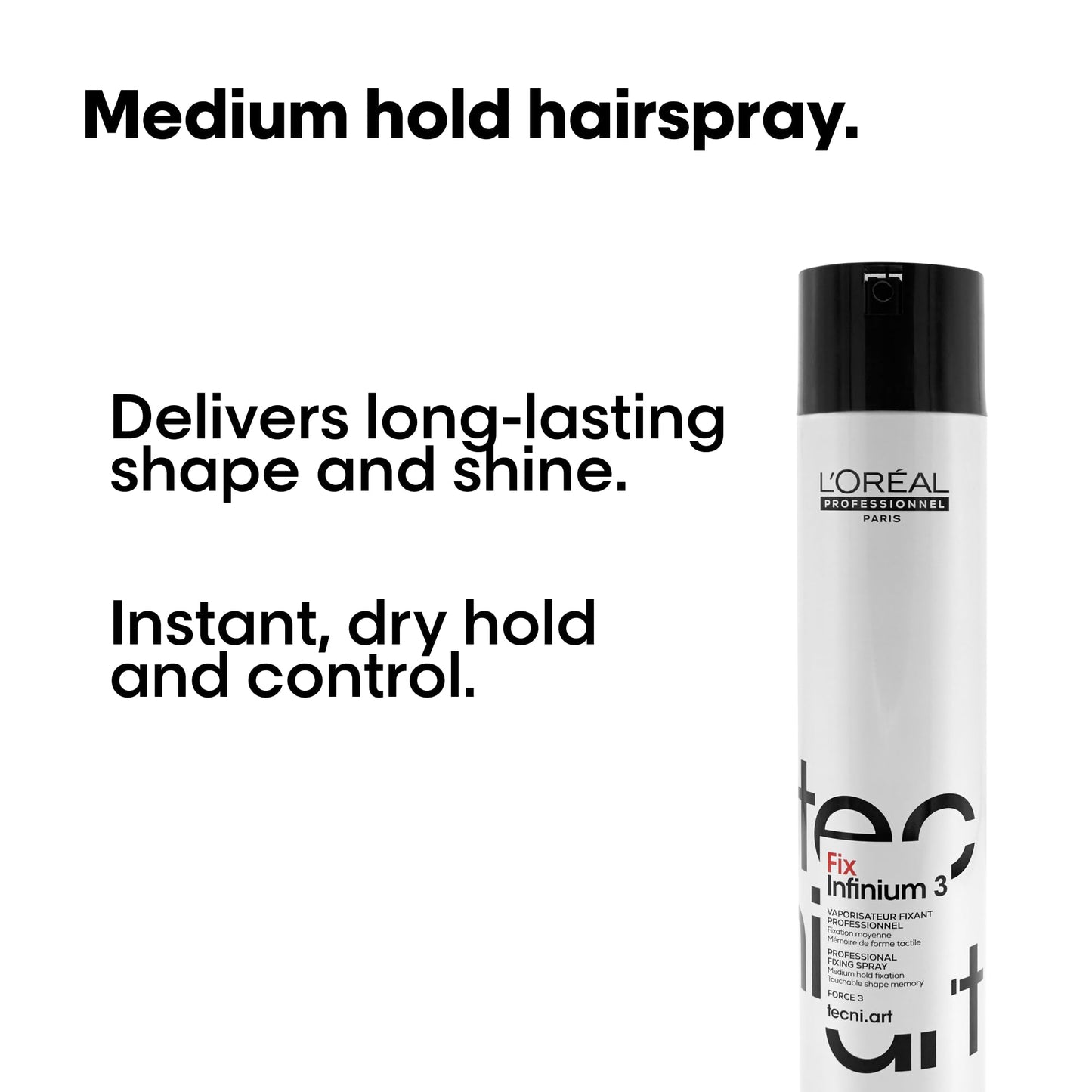 L'Or al Professionnel Paris Fix Infinium 3 - Medium Hold Hairspray For Lasting Shape and Shine, Reduces Frizz Without Stiffness