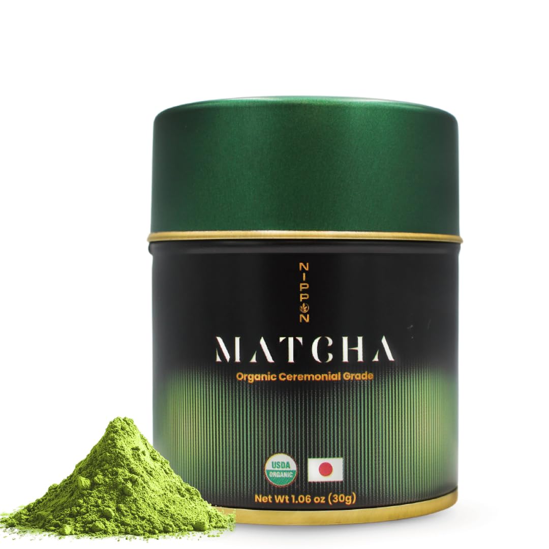 Nippon Matcha - Organic Ceremonial Grade Japanese Matcha Green Tea Powder - First Harvest from Uji Kyoto - USDA Certified Stone-Ground Smooth & Vibrant (30g/1.06oz)