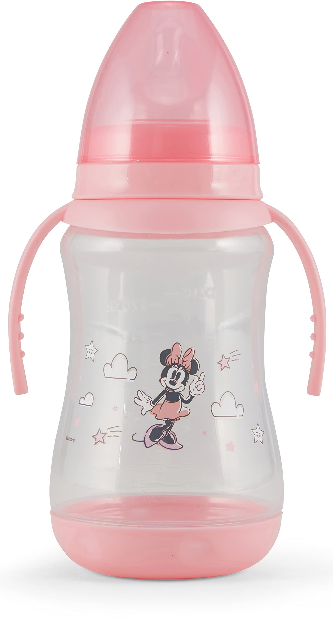 Disney 2 Pack 10 Ounce Baby Bottles with Character Prints and Colored Covers with Double Handle - BPA Free and Easy to Clean