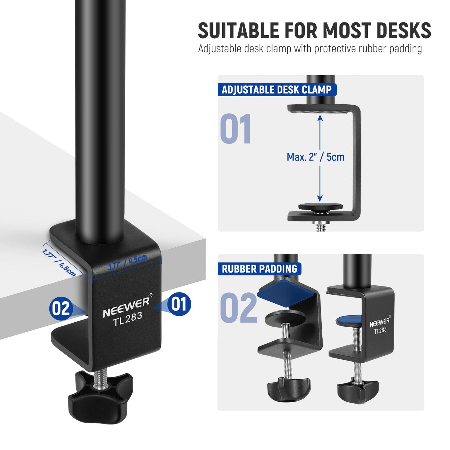 Neewer Extendable Camera Desk Mount With Ball Head, 17-40 Adjustable Table Light Stand With 1/4 Screw & C Clamp For Dslr Camera,
