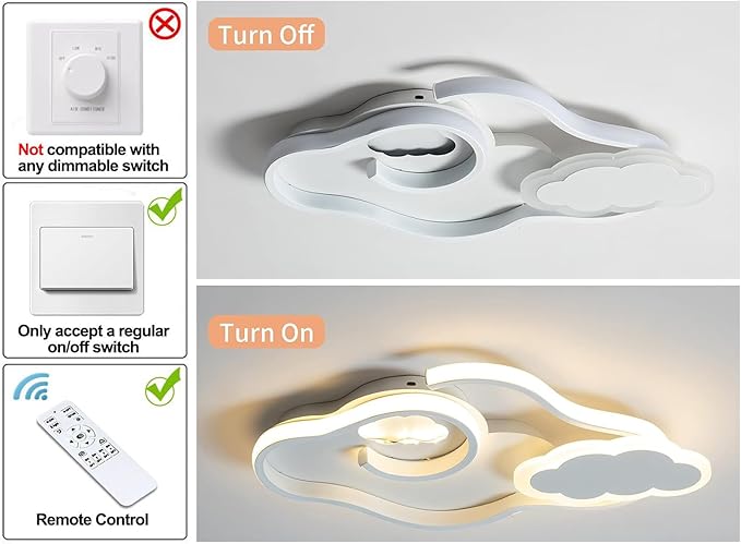 Tioolo Modern LED Ceiling Light Dimmable Cloud Ceiling Lights Flush Mount Acrylic Ceiling Lamp with Remote Creative Cartoon Ceiling Lighting Fixture for Boy Girl Room Bedroom Living Room 42W/White