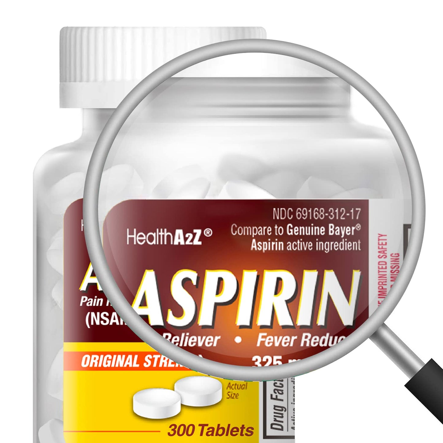 HealthA2Z® Aspirin 325mg | Uncoated Tablets |Original Strength | Pain Reliver | Fever Reducer | Compare to Bayer® Active Ingredients… (300 Counts) (Pack of 2)