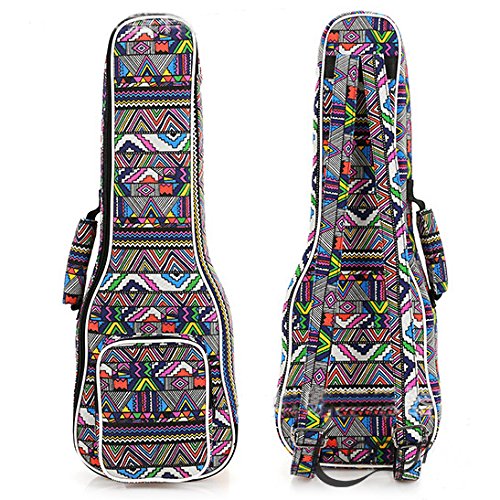 HOT SEAL 12MM Thick Colorful Stripes Durable Ukulele Case Bag with Storage Pocket (26in, Geometric Stripes)