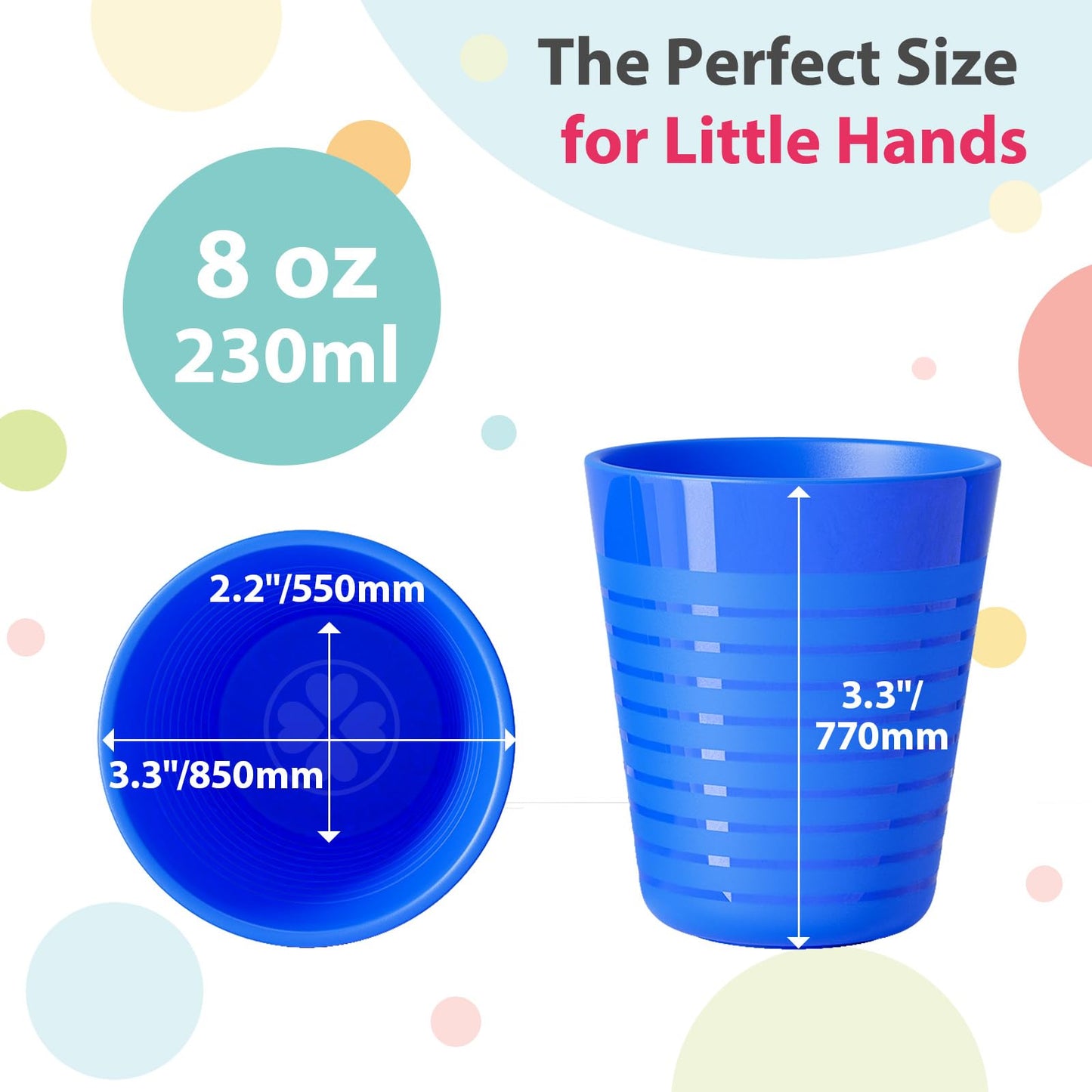 Muulaii Set of 12 Kids Plastic Cups- 8 oz Children Drinking Cups Reusable Unbreakable Plastic Stackable Water Tumblers for Kids & Toddlers Bright Colored- Dishwasher and Microwave Safe