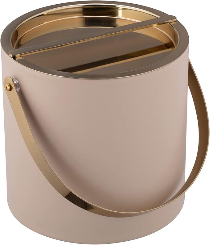 Kraftware Polished Gold Arch Handle & Bridge Cover: Taupe Milan 3qt Ice Bucket, 3 quarts