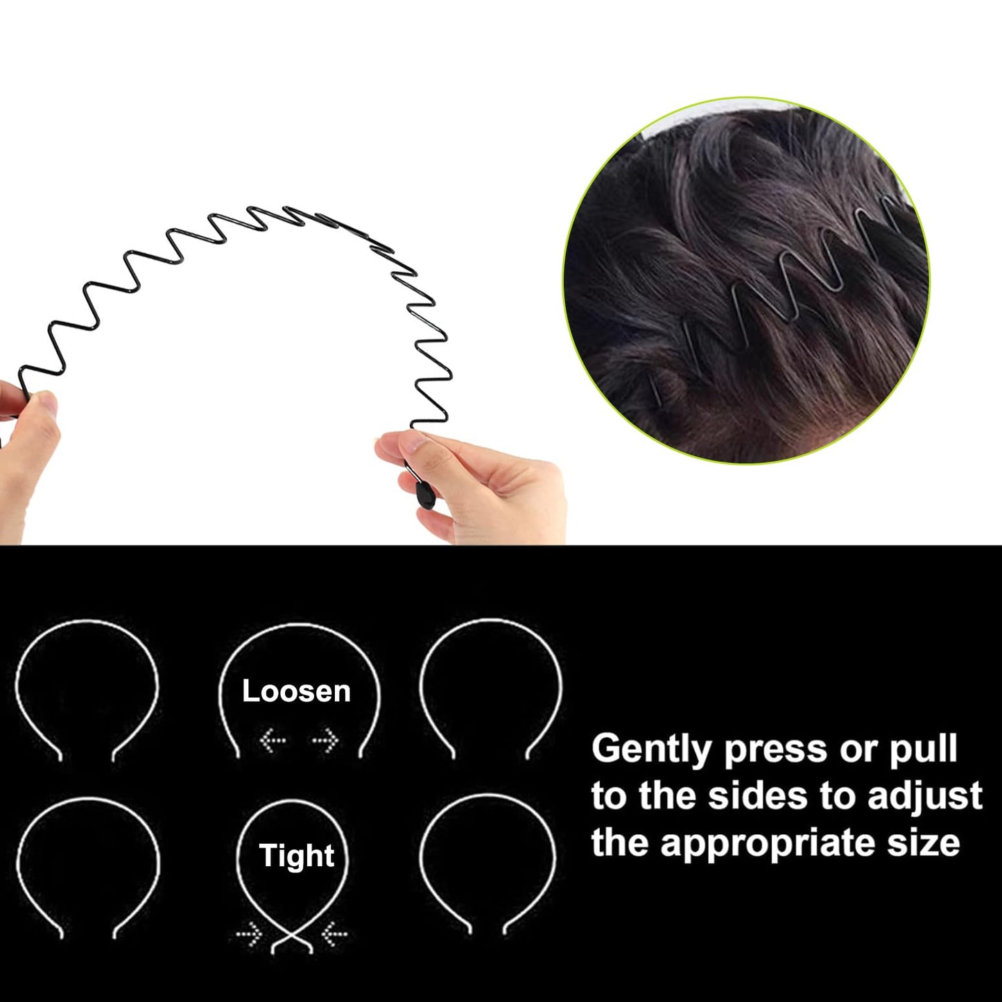 JERLITU Metal Headbands, With Teeth Hairband for Men, Womens Headbands, Unisex Black Wavy Spring Outdoor Sports, Simple Elastic