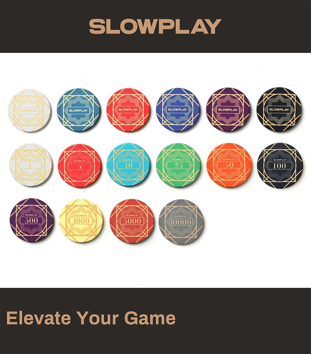 SLOWPLAY Nash Ceramic Poker Chips in Bulk, Casino Grade Ceramic 10-Gram Poker Chip for Texas Hold'em, 39mm Professional Chips Pack of 50 with Denomination of 100