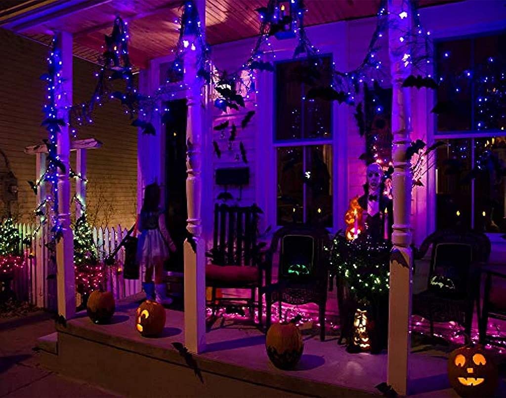 kemooie 300 LED Purple Fairy Lights, 99FT Connectable, 8 Lighting Modes, Waterproof, Halloween Christmas Party Decorations