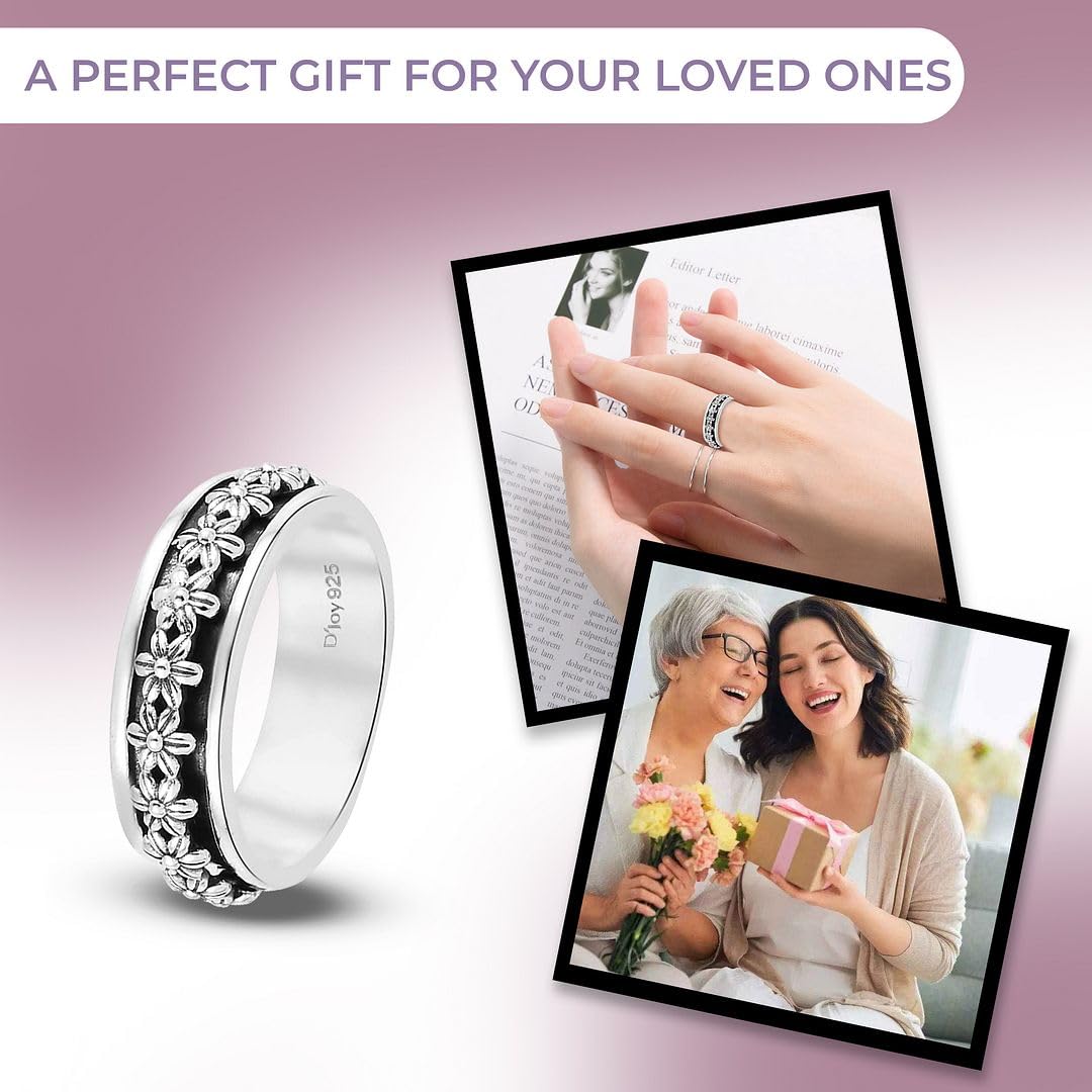 Shop LC Spinner Ring for Women - Spinning Anxiety Ring for Men - Wedding Band 925 Sterling Silver Platinum Plated Daisy Flower J