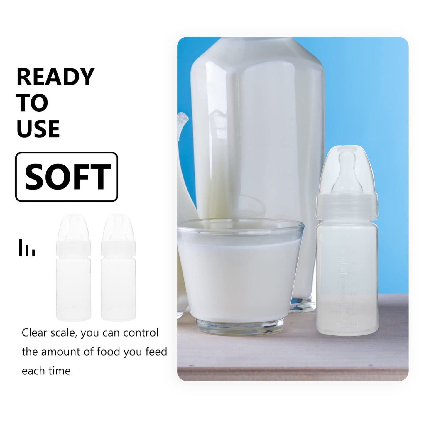 EXCEART ewborn Disposable Milk Bottle 5Pcs Clear Scale Milk Powder Bottles Infants Baby Bottles with Nipple (White)