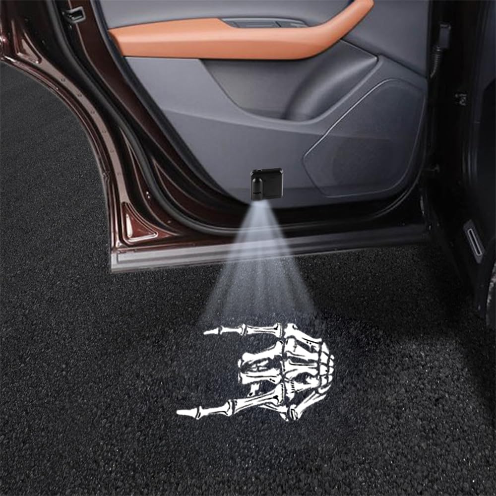 Lmzljz 4Pcs No Fade Car Door Lights Skeleton Door Lights Logo Projector Led Shadow Welcome Lamp Skeleton Car Accessories Arm Skull Finger Gifts Suitable For All Vehicles Motorcycle