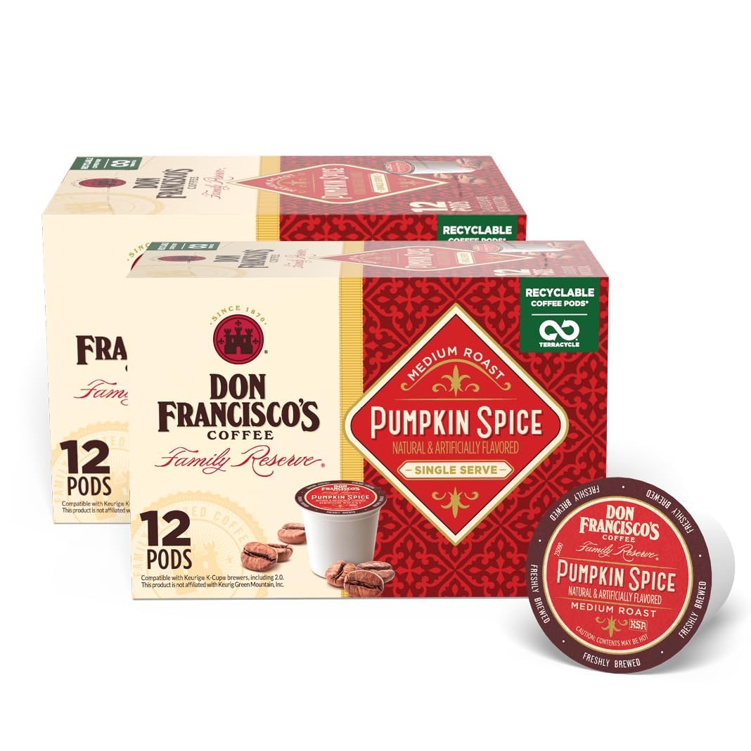 Don Francisco s Pumpkin Spice Flavored Coffee 100% Arabica 24 K-Cup Compatible Single-Serve Pods Fragrant Holiday Blend Seasonal Coffee