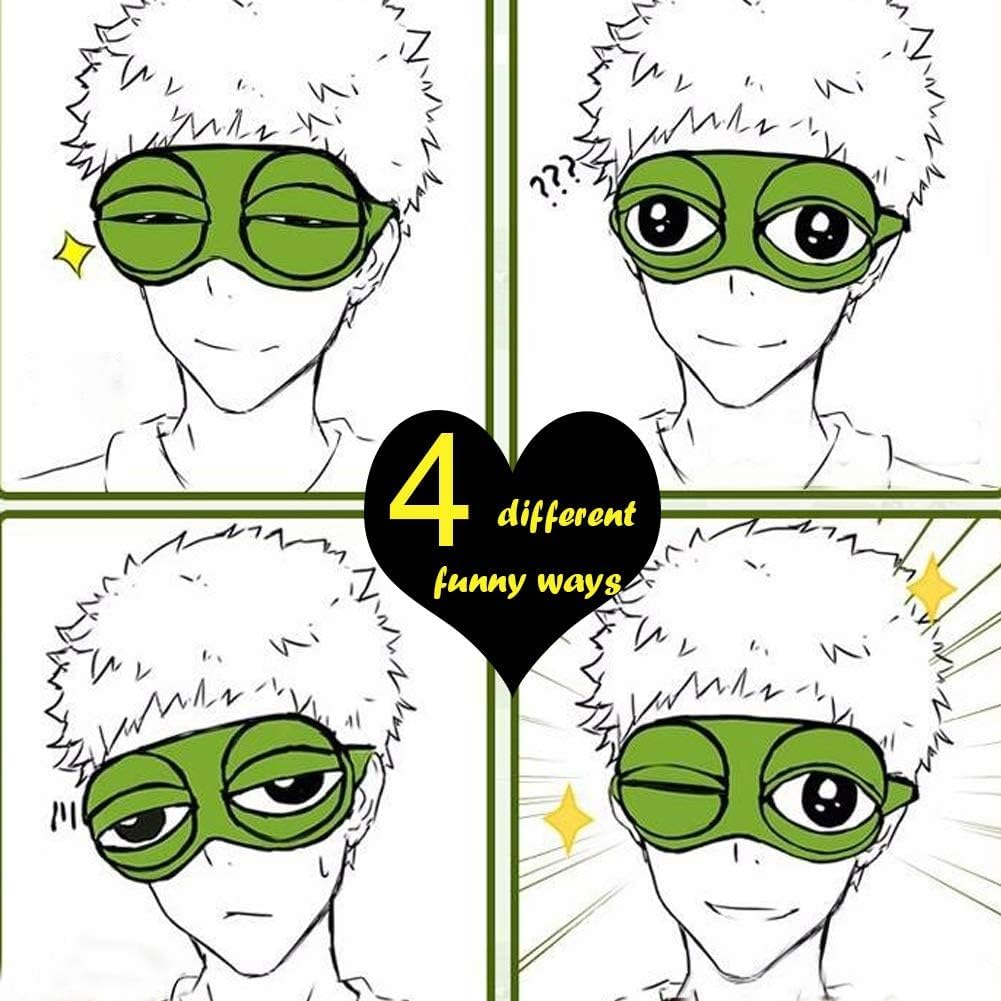 2Pcs Sleep Eye Mask for Women Kids, Shinywear Eye Mask for Sleeping, Cute Sad Frog Blindfold Plush Funny Eye Shade Cover for Travel Yoga Nap Block Out Light - Soft Cotton Inside for Sensive Skin