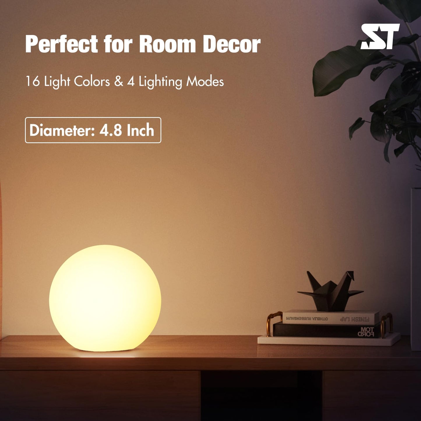 NBStarTech Kids Night Light, Dimmable 16 RGB Colors, 4.8in Waterproof Globe, Rechargeable with Remote, Multicolor