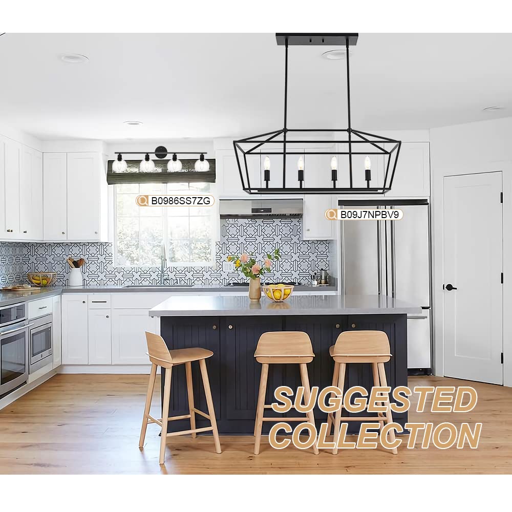 Winshen 4-Lights Rustic Chandelier For Dining Room 32-Inches Width Pendant Lighting For Kitchen Island In Black Finish
