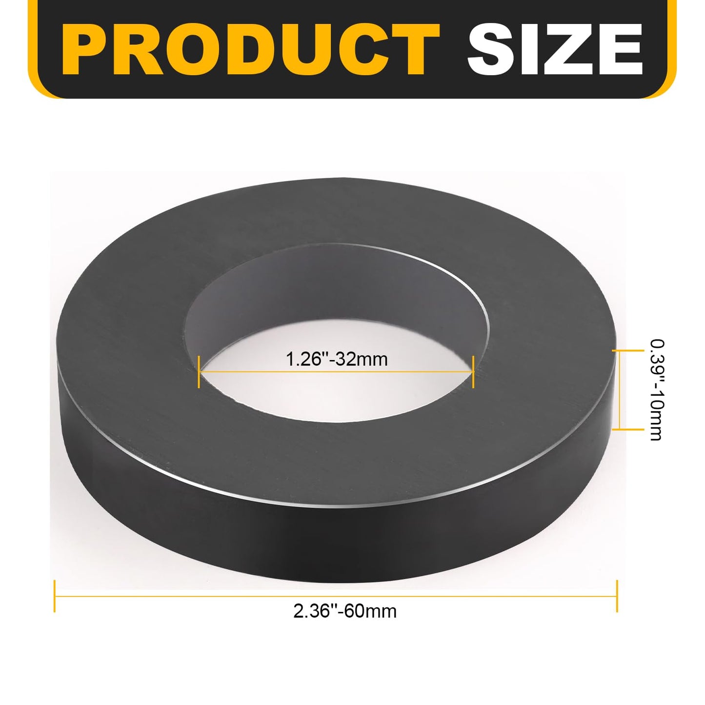 TRYMAG Ferrite Big Ring Magnet, Round Ceramic Magnets with Hole, OD2.36 x ID1.26 x 10mm, Large Magnets Heavy Duty for DIY, Science Projects Industria-Pack of 2