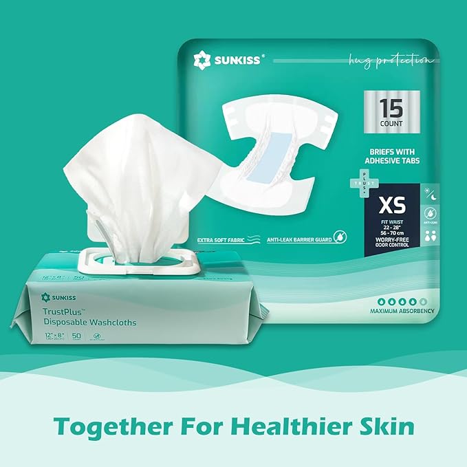 SUNKISS TrustPlus Adult Diapers with Maximum Absorbency, Unisex Disposable Incontinence Briefs with Tabs for Men and Women, Odor Control, XXLarge, 60 Count (4 Packs of 15)