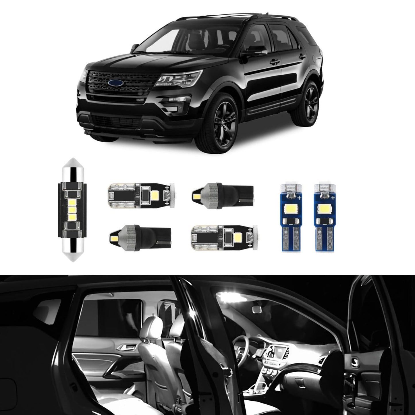 Easy Eagle 11Pcs Car Interior Lights: Super Bright Bulbs For 2011 2012 2013 2014 2015 2016 2017 2018 2019 2020 Explorer 6000K White Led Lighting Package Kit Includes Light Accessories Install Tool