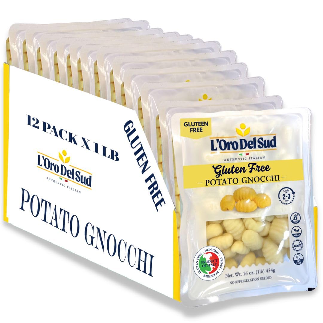 L Oro Del Sud Pack of 12, Gluten Free Potato Gnocchi, Cooks in 2-3 Minutes, Shelf Stable, (12 Pack x 1 lb) Product of Italy, NO