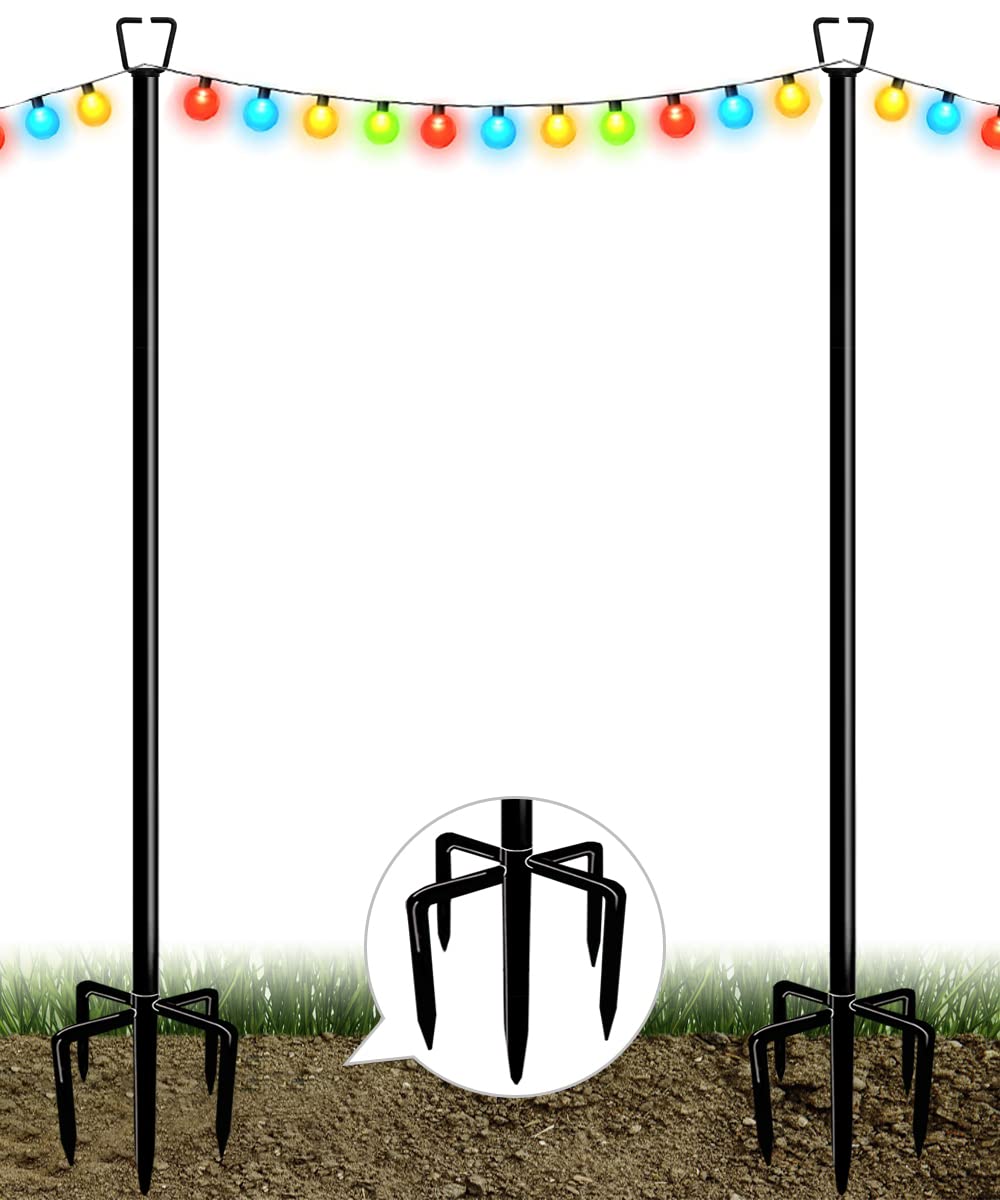 Queension 10FT Plug Floor String Light Poles for Outdoor String Lights for Garden, Backyard, Patio Lighting Stand for Parties, B