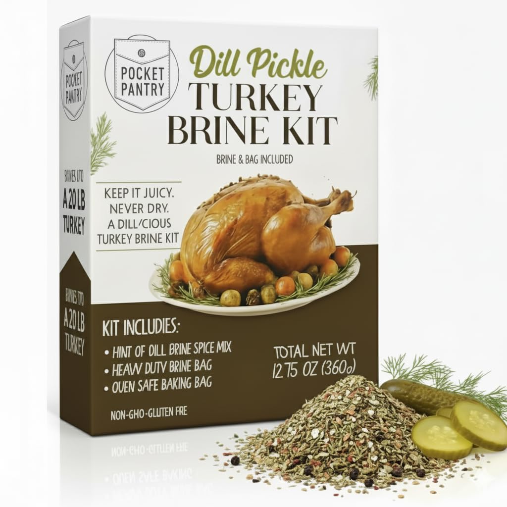 Dill Pickle Turkey Brine Kit - 12.75oz Brine Mix with Resealable Brining Bag & Oven Bag Included - Bold Pickle Juice Flavor for