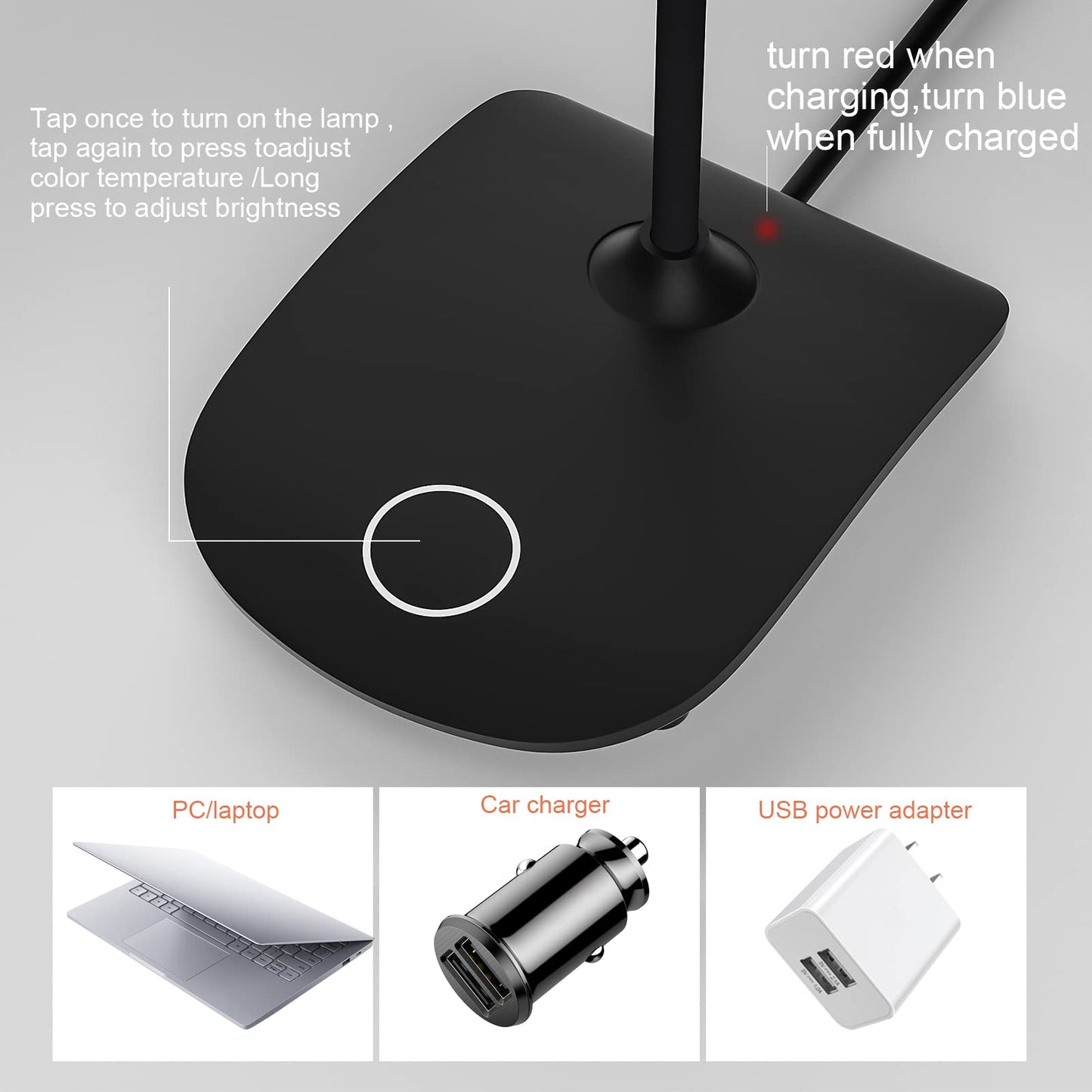 DEEPLITE LED Desk Lamp, 3 Lighting Stepless Dimming, Touch Control, Portable, 2 Pack, Black, Flexible Gooseneck, Eye Caring