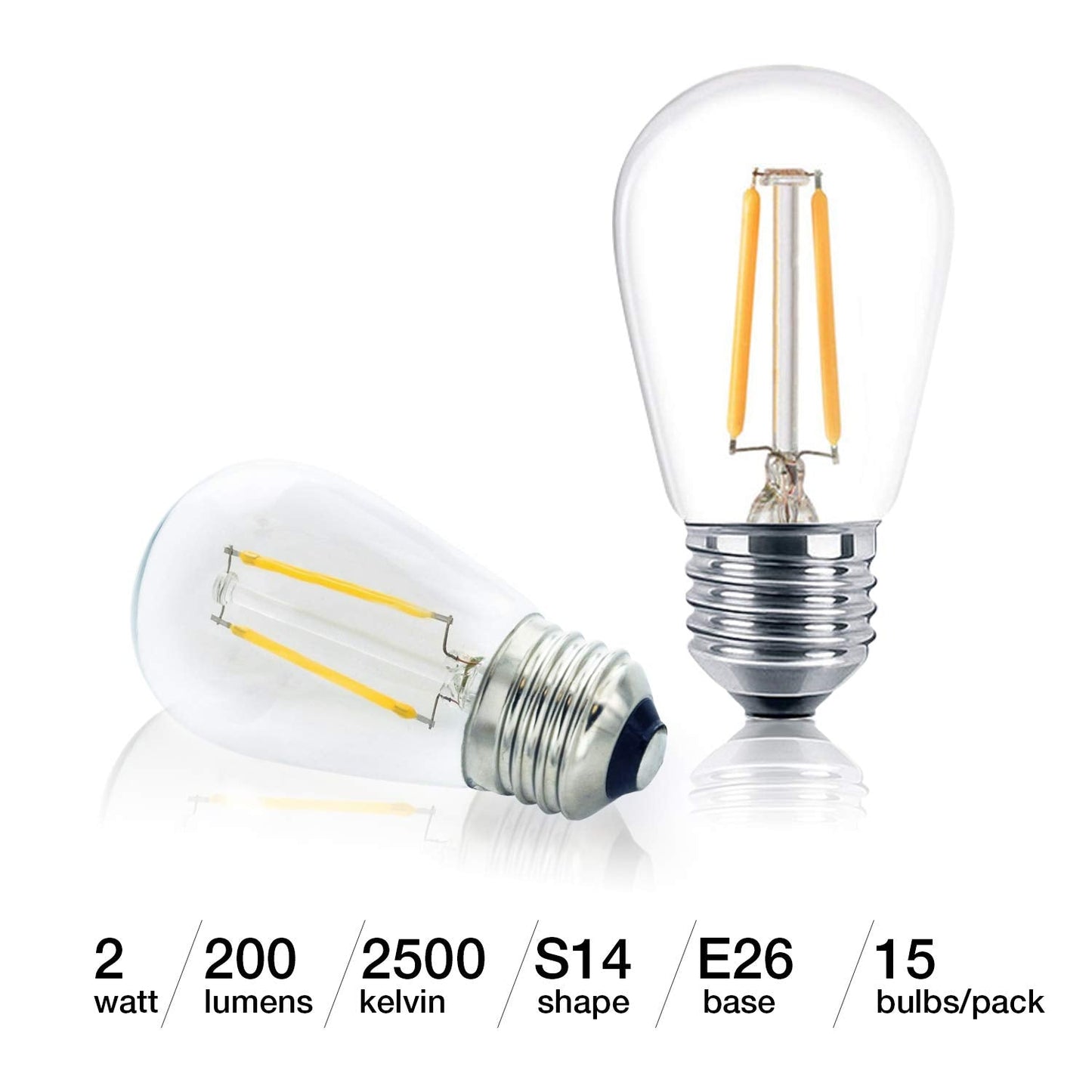 Brightech Ambience Pro Vintage Led Edison Bulbs, 2W Warm White, 15 Pack, Dimmable, E26 Base, 2500K Plastic Outdoor Lights