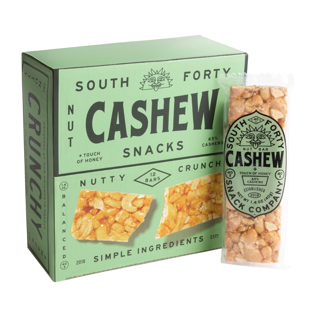 South 40 Snacks Crunchy Cashew Bar Just 4 Ingredients Touch of Honey (40g Bar Pack of 12)