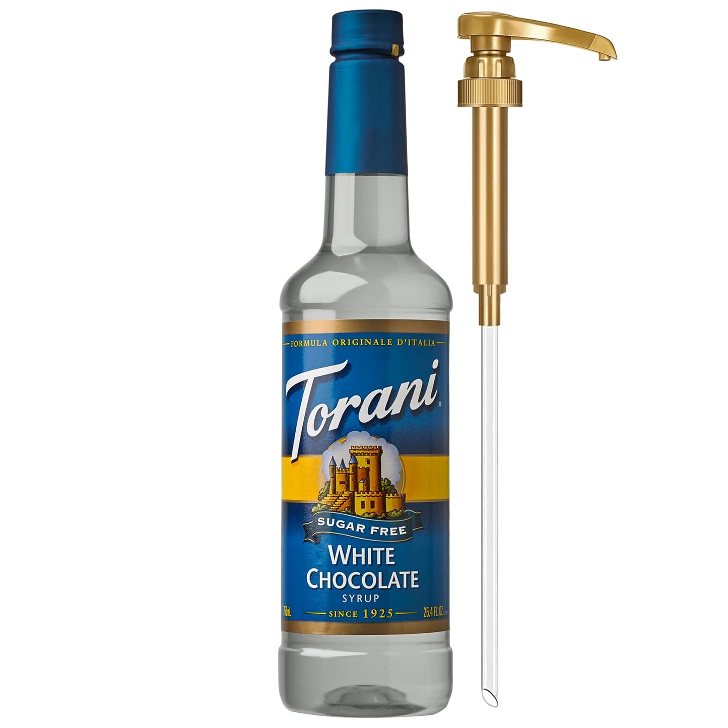 Torani Sugar Free Coffee Syrup White Chocolate Flavored Syrup for Drinks Zero Calorie Pump Included 25.4 Fl Oz