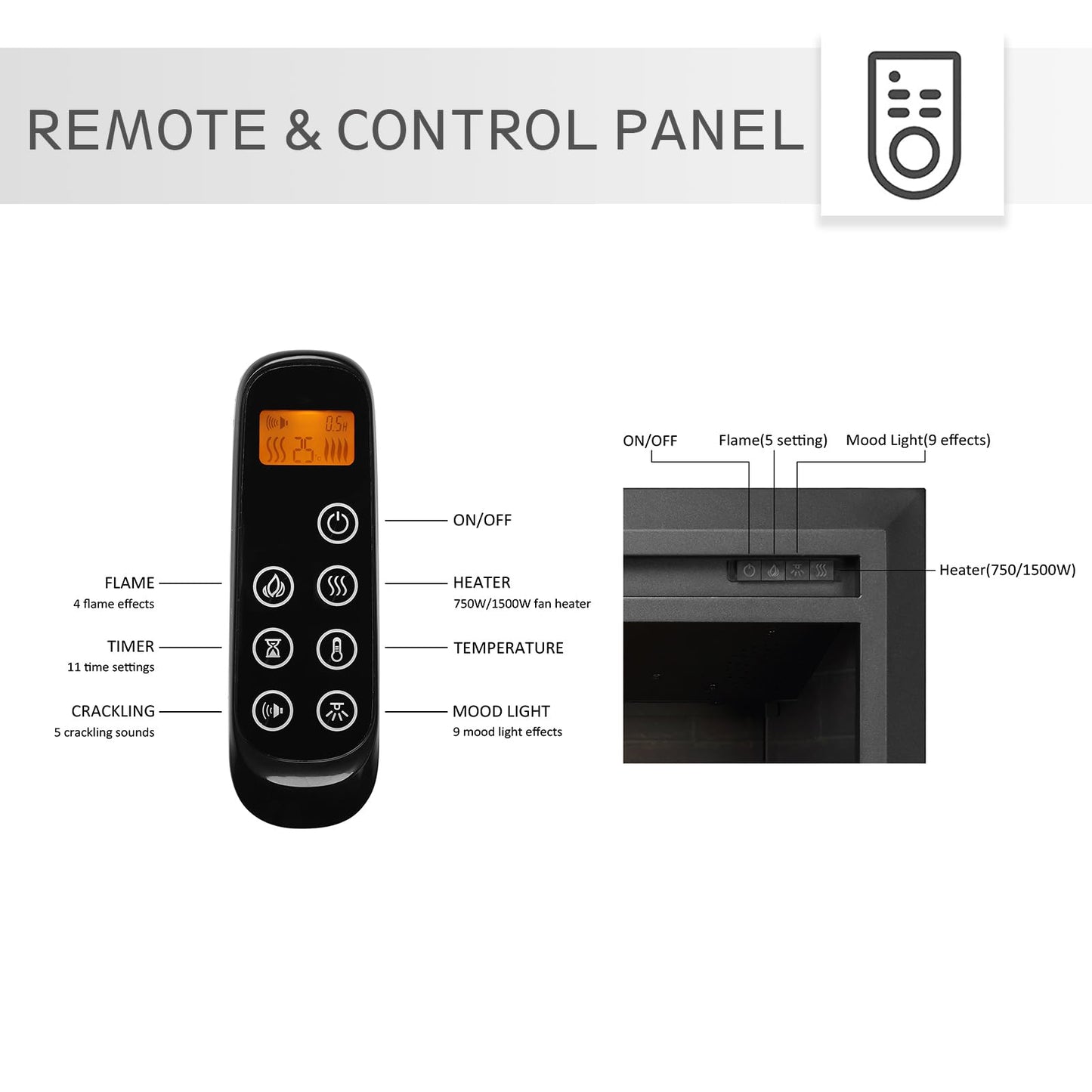 Legendflame Carl 39 W Electric Fireplace Insert (Ef265), Fireplace Heater 750/1500W, Fire Crackling Sound, Remote Control