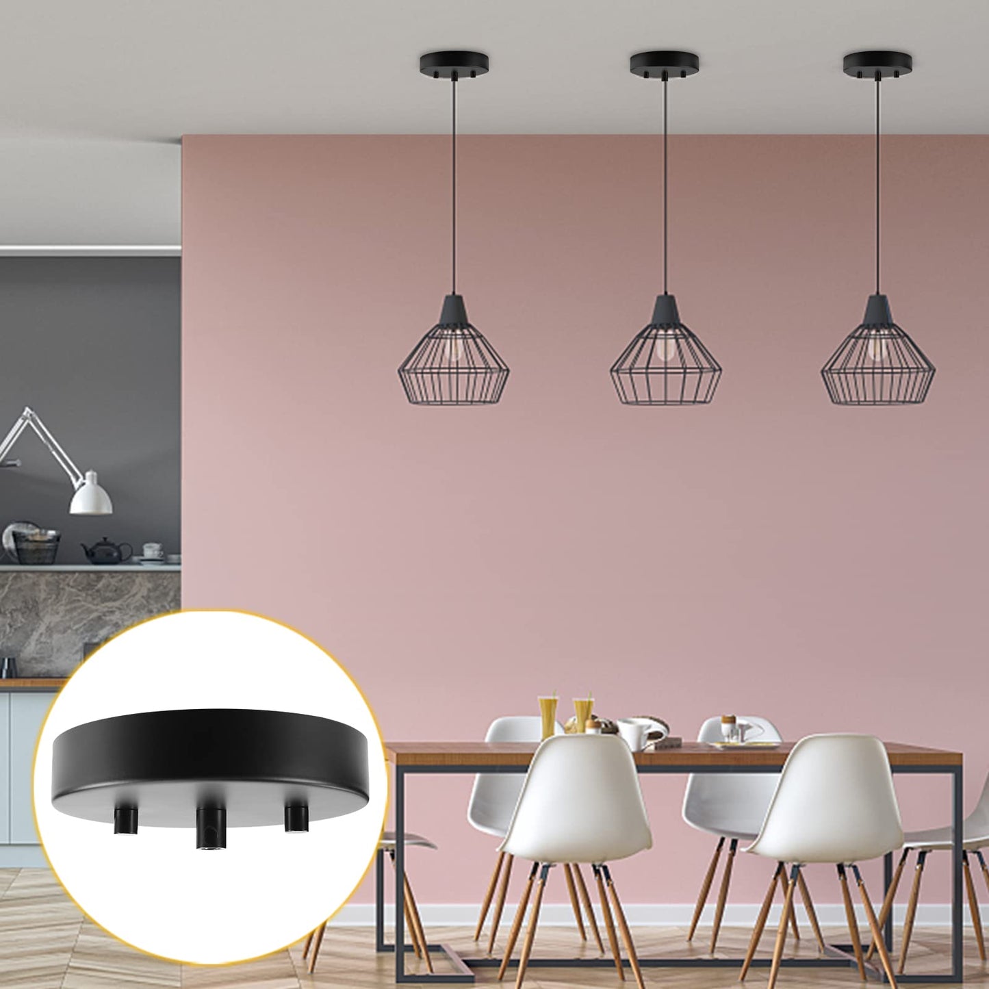 Sangle Sopffy Pendant Light Canopy Kit 4.7 Inches Ceiling Lighting Canopy Kit With All Mounting Hardware Modern Chandelier Ceiling Plate Cover For Pendant Lighting Fixtures Black (Black)