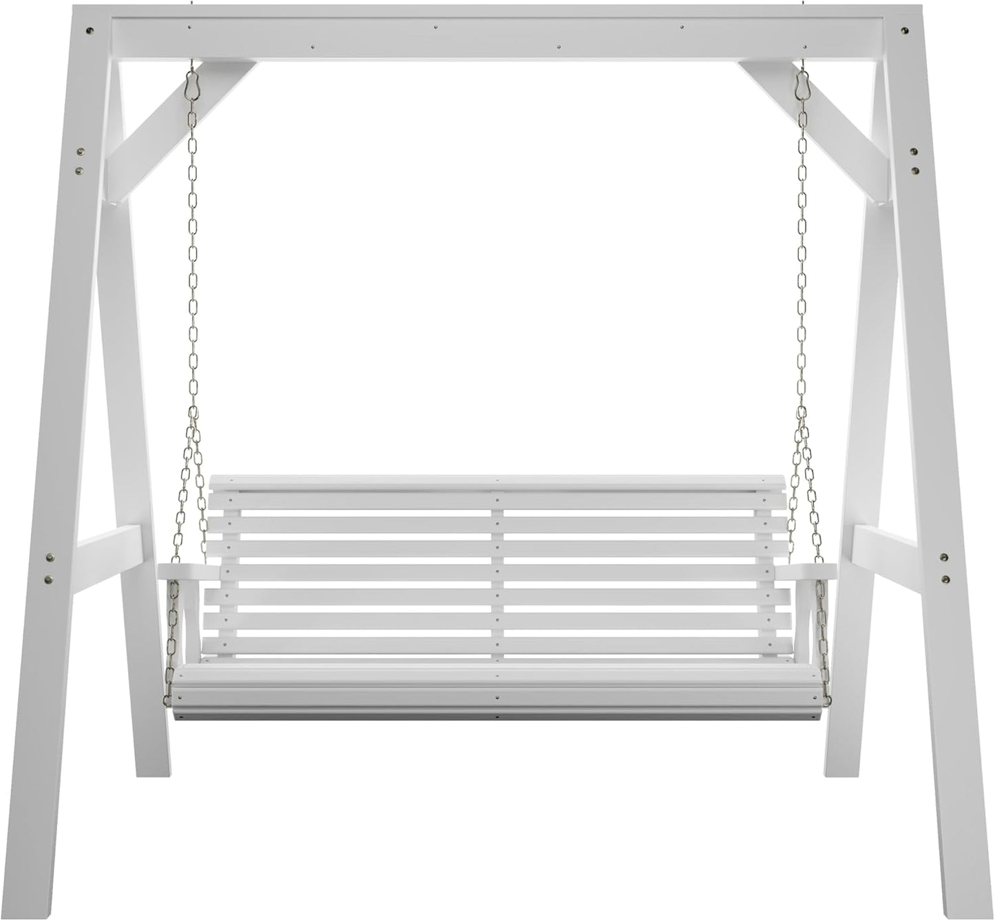 Amish Casual 6 Foot Roll Back Swing with A-Frame Stand in Semi Solid White - Freestanding Wood Porch Swing for Patio, Yard or Garden