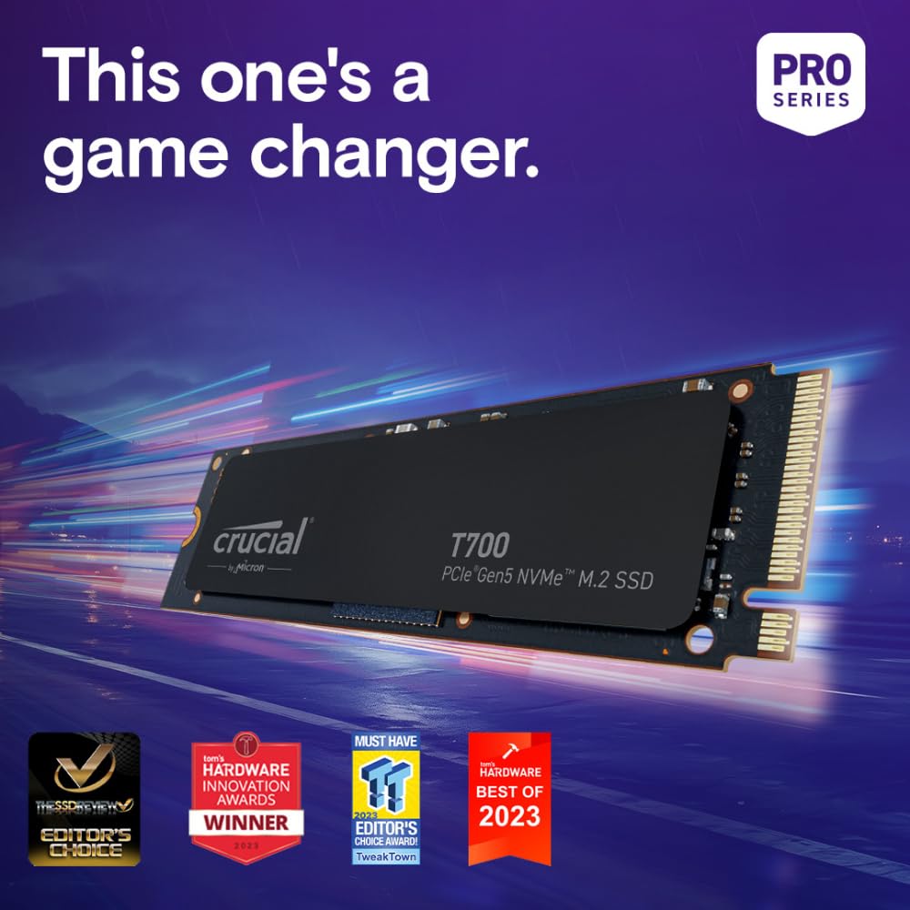 Crucial T700 4Tb Gen5 Nvme M.2 Ssd - Up To 12,400 Mb/S - Directstorage Enabled - Ct4000T700Ssd3 - Gaming, Photography, Video Edi