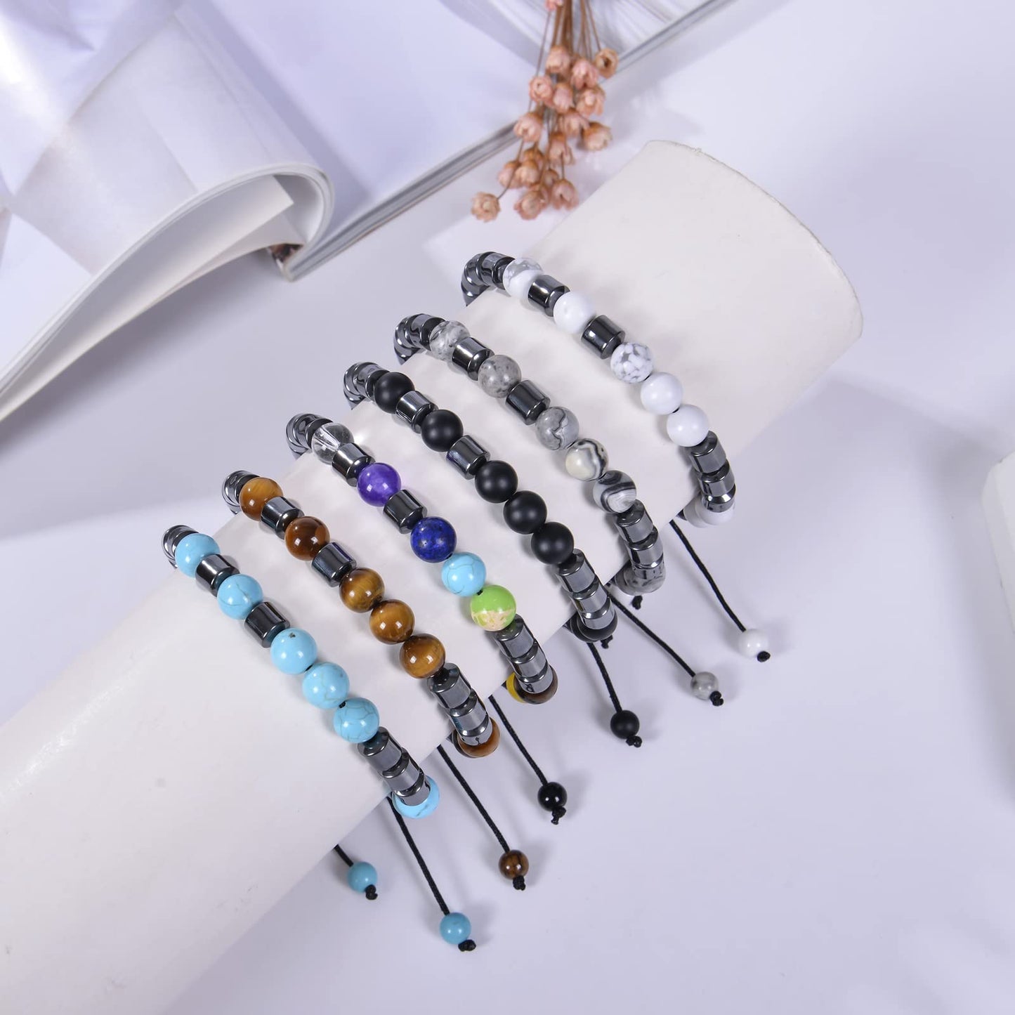 GelConnie Stone Bead Bracelet Healing Anxiety Bracelets Womens Bead Bracelets 8mm Beaded Stone Stretch Bracelet Positive Energy