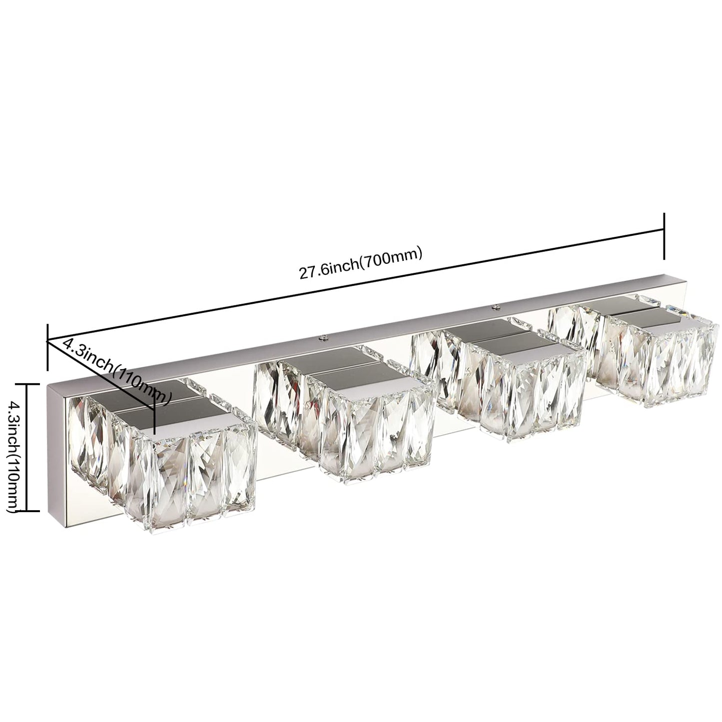 ZUZITO 4-Light Bathroom Vanity Light - Stainless Steel - Dimmable - 27.6in - Model Z7800-4T-6000k - Cool White Light