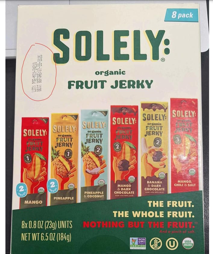 SOLELY - Organic Fruit Jerky Variety Pack - 8 Flavors, 8 Individually Wrapped Fruit Strips - Fruit Leather Made from Dried Fruit - Healthy Snacks for Adults & Kids - Non GMO, Vegan - 0.8oz (23g)